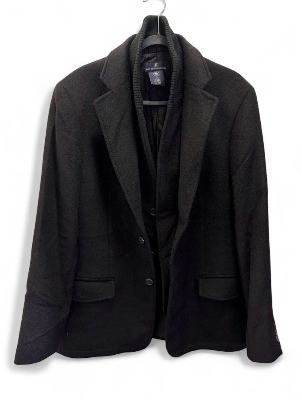 Hart Schaffner Marx Black Men's Pea Coat with Layered Front